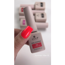 Гель-лак ATICA Summer Vibe 02, 8 мл — неоновий рожево-кораловий відтінок